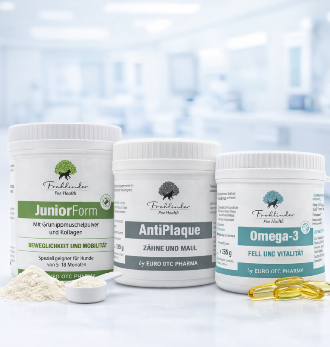 Startseite 5 Frohlinder Pet Health Komplett-Bundle JuniorForm, Omega-3 & AntiPlaque